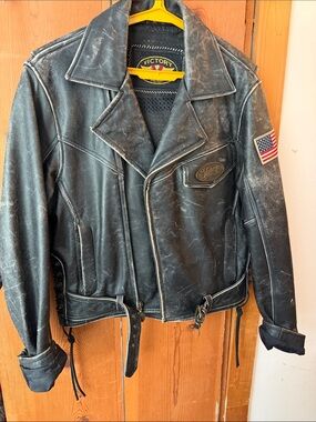 Victory Black Distressed Leather Bomber Jacket